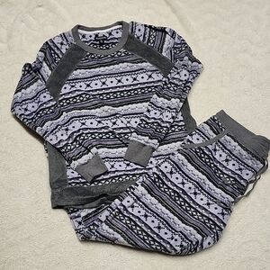 George Women's 2 Piece Pajama Set - Gray and Purple Fair Isle Size Medium